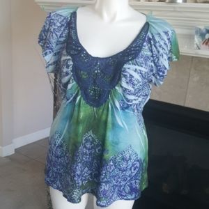 Cato women. Blue lace embellished top. 18/20